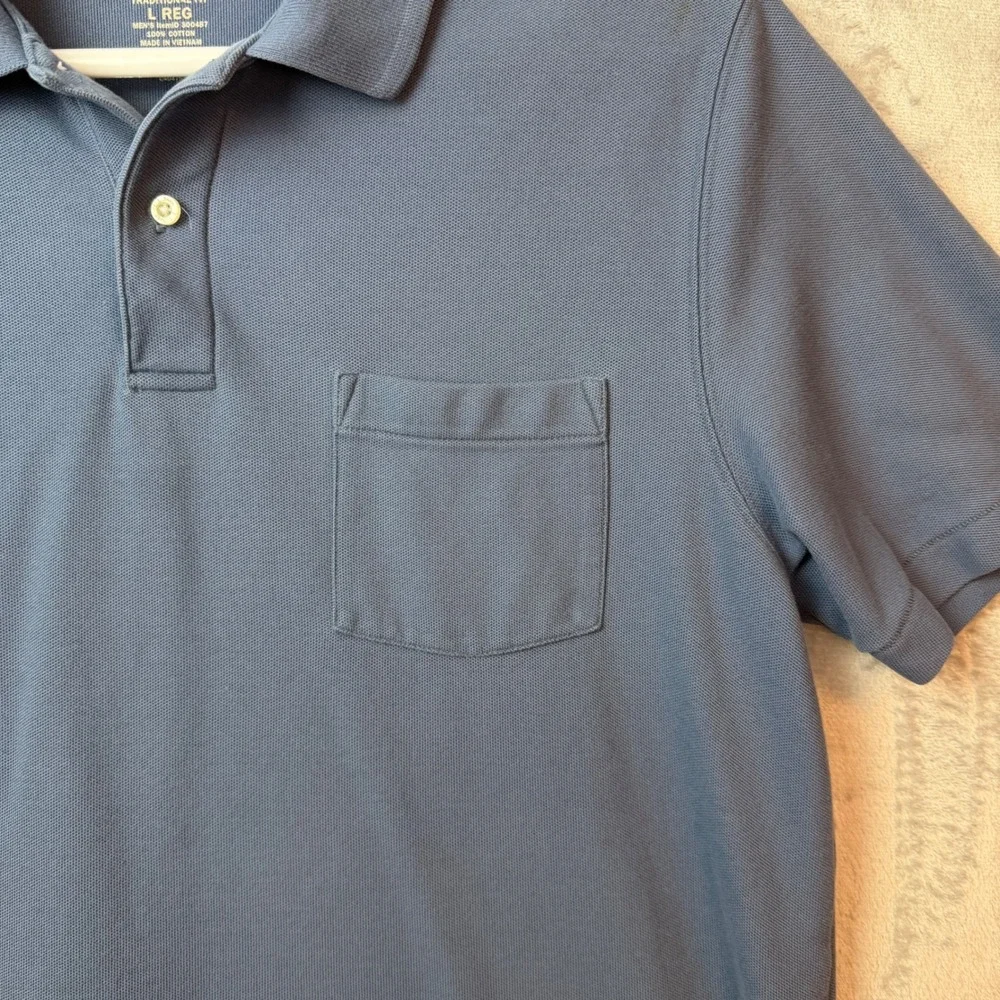 LL Bean Polo Shirt Mens L Blue Traditional Fit Cotton Pique Pocket 300457 Preppy